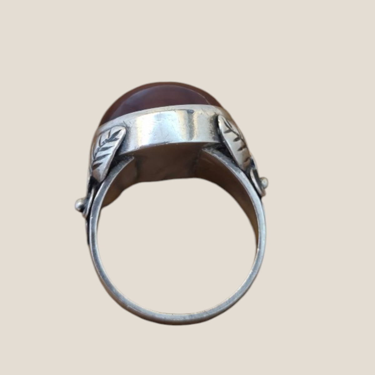 K&EC, Sweden. Banded Agate Silver Ring, 1949