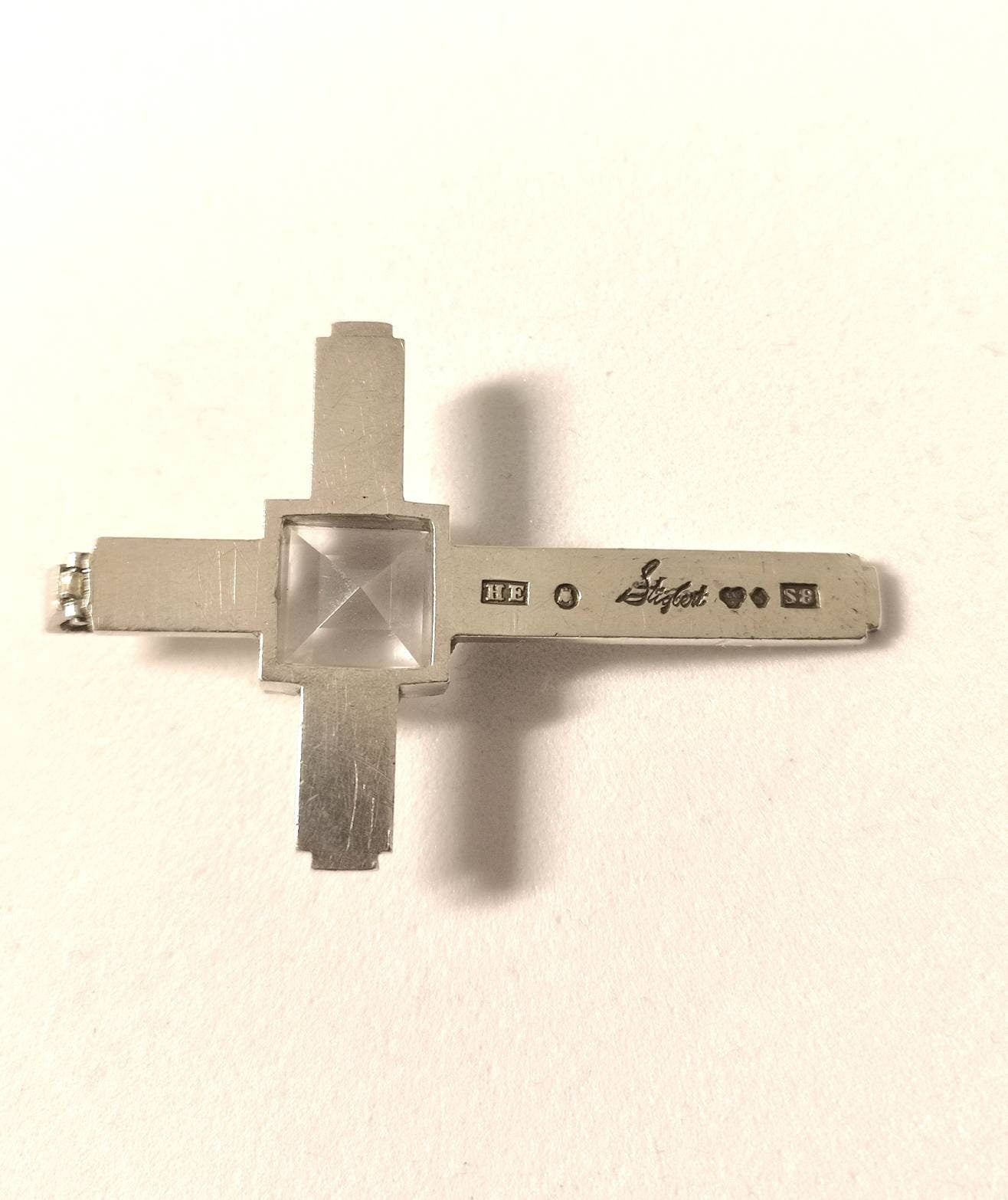 Vintage silver cross with a rock crystal by Swedish Stigbert, Heribert Engelbert, Stockholm. 1940's