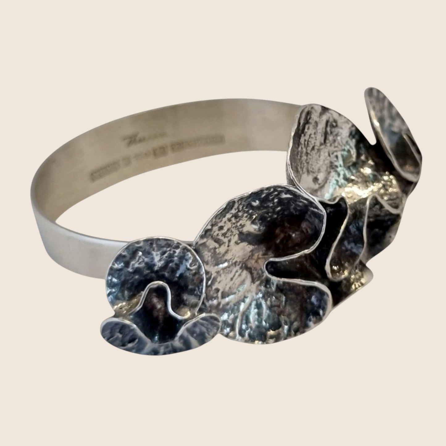 Theresia Hvorslev, "Water lily" Sweden.  1974. Rare silver bangle