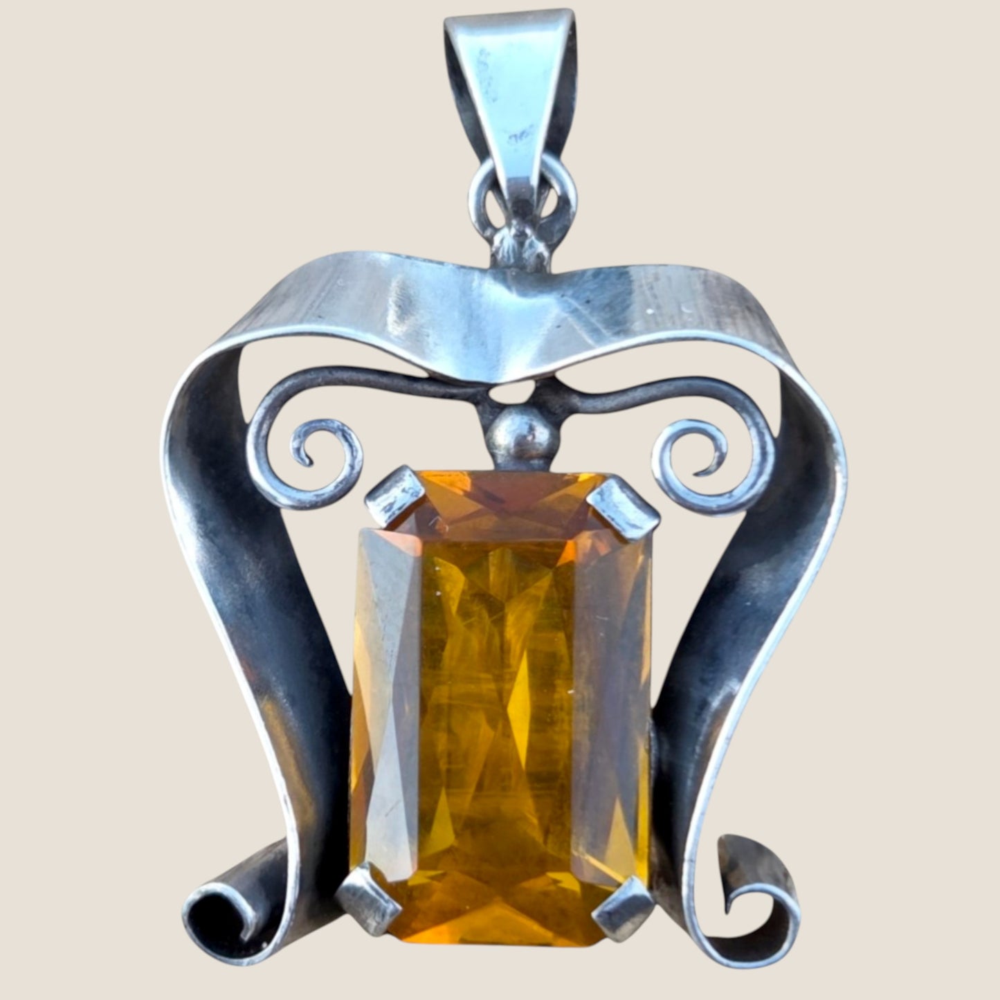 GA Ferm, Sweden, 1949. Silver pendant with yellow paste