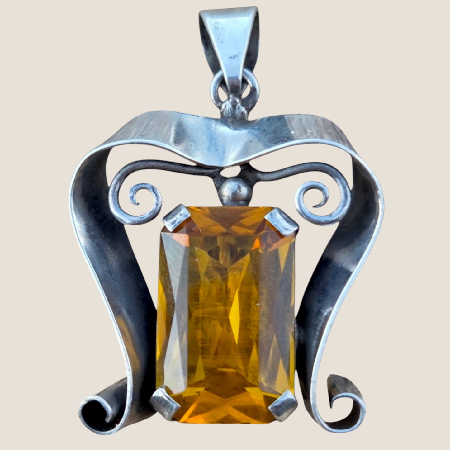 GA Ferm, Sweden, 1949. Silver pendant with yellow paste