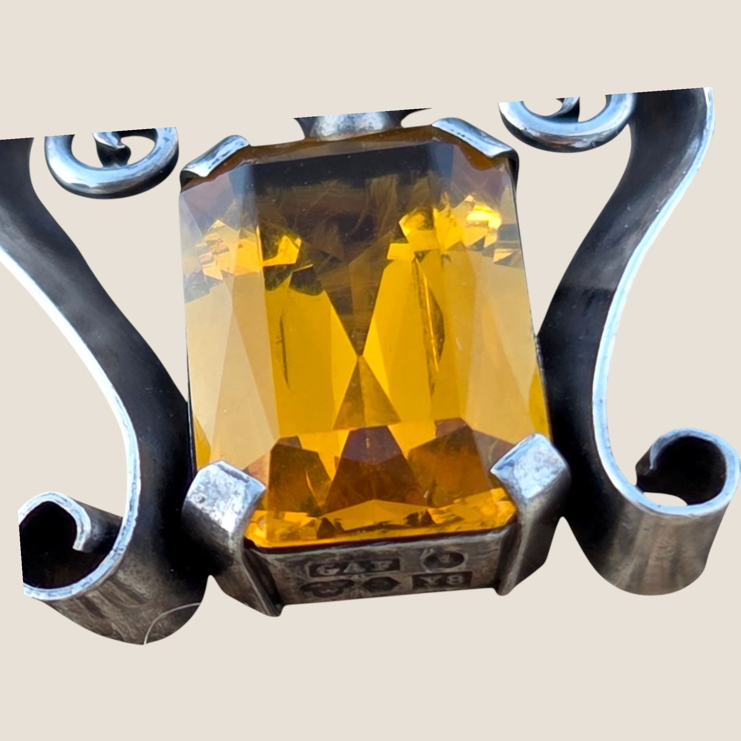 GA Ferm, Sweden, 1949. Silver pendant with yellow paste