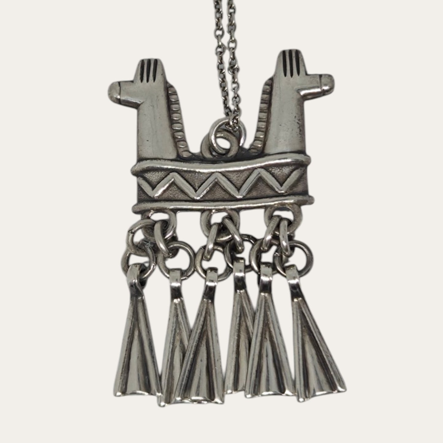 Kalevala Koru, 1982, Finland. Sterling Silver Two Headed Horse Necklace / Pendant