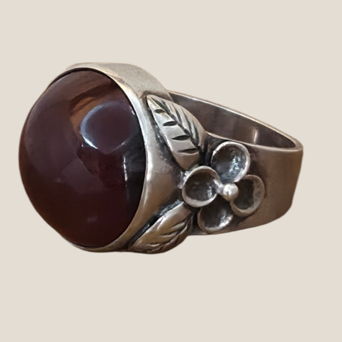 K&EC, Sweden. Banded Agate Silver Ring, 1949