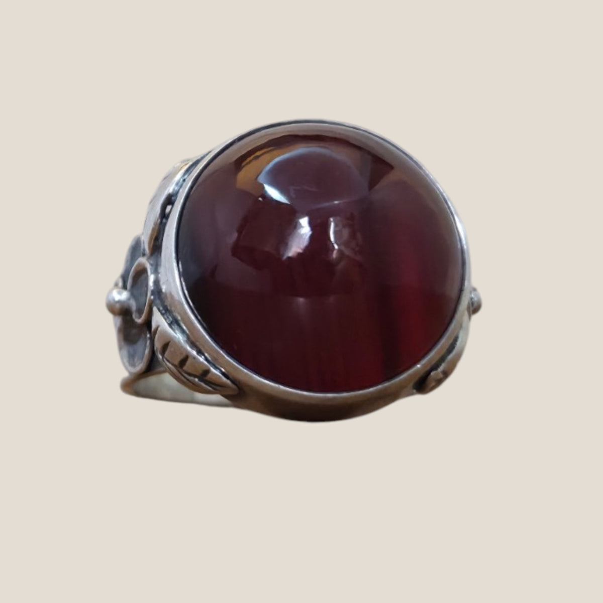 K&EC, Sweden. Banded Agate Silver Ring, 1949