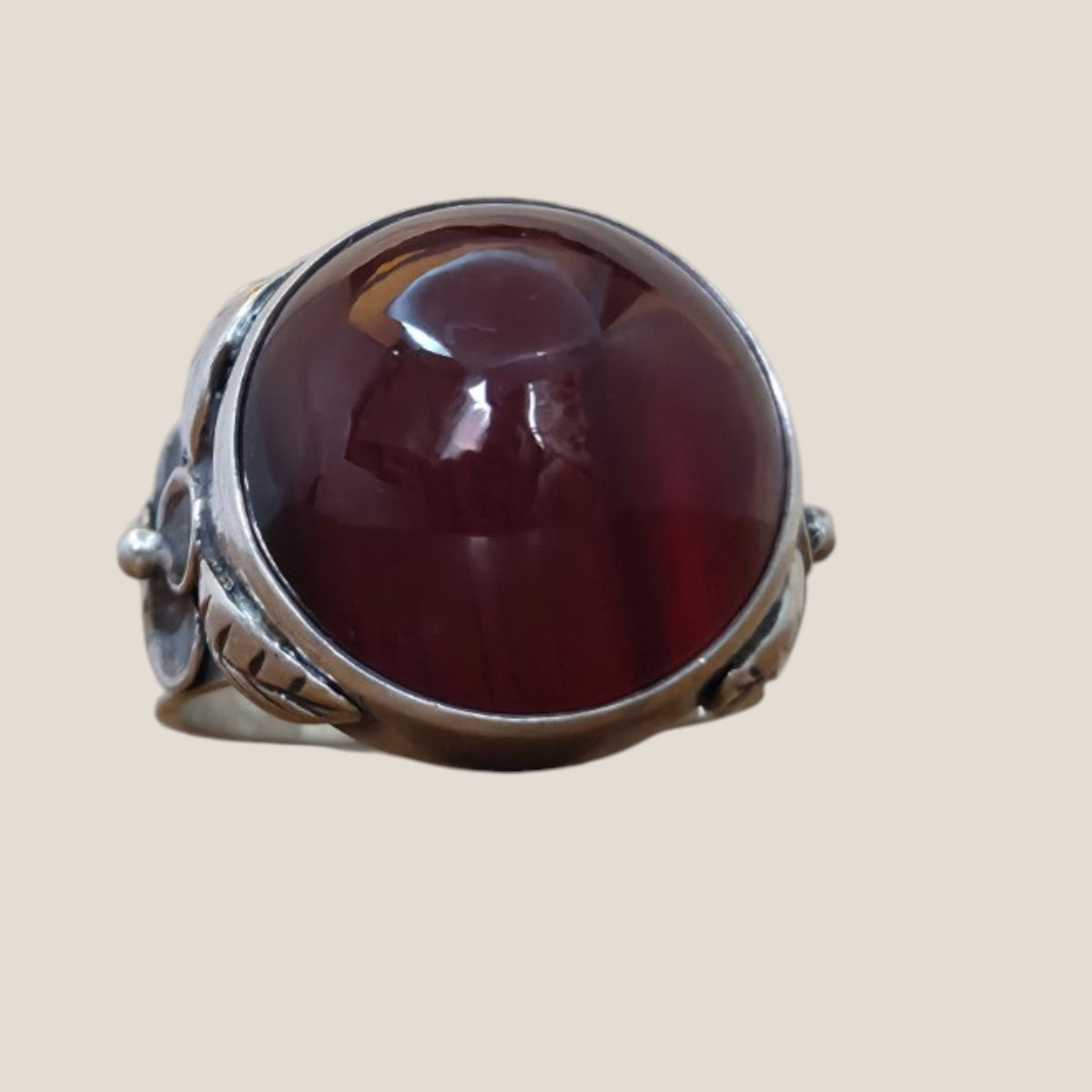 K&EC, Sweden. Banded Agate Silver Ring, 1949