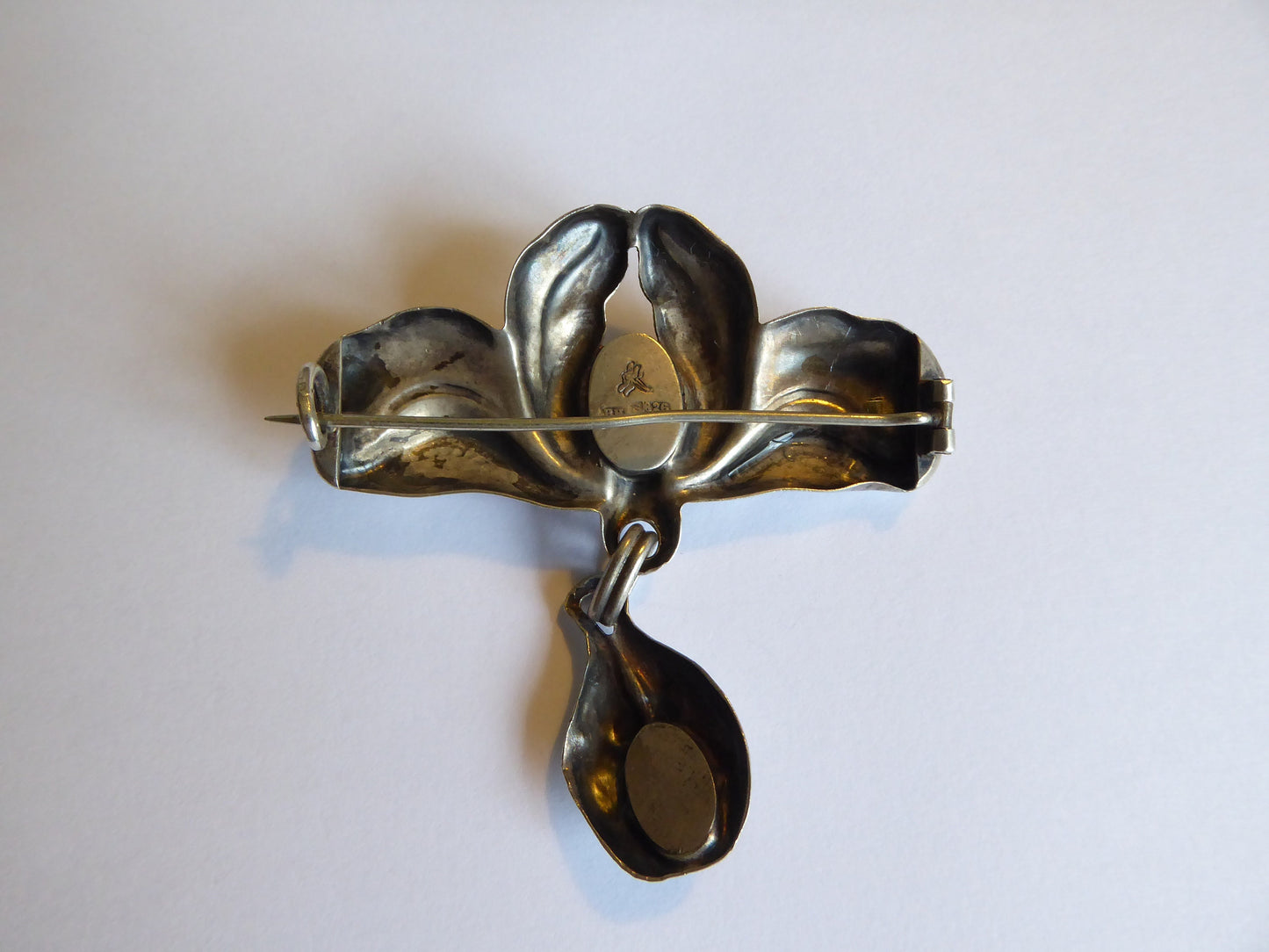 Art Nouveau Bernhard Hertz silver brooch. Denmark cabochon moonstones c 1919