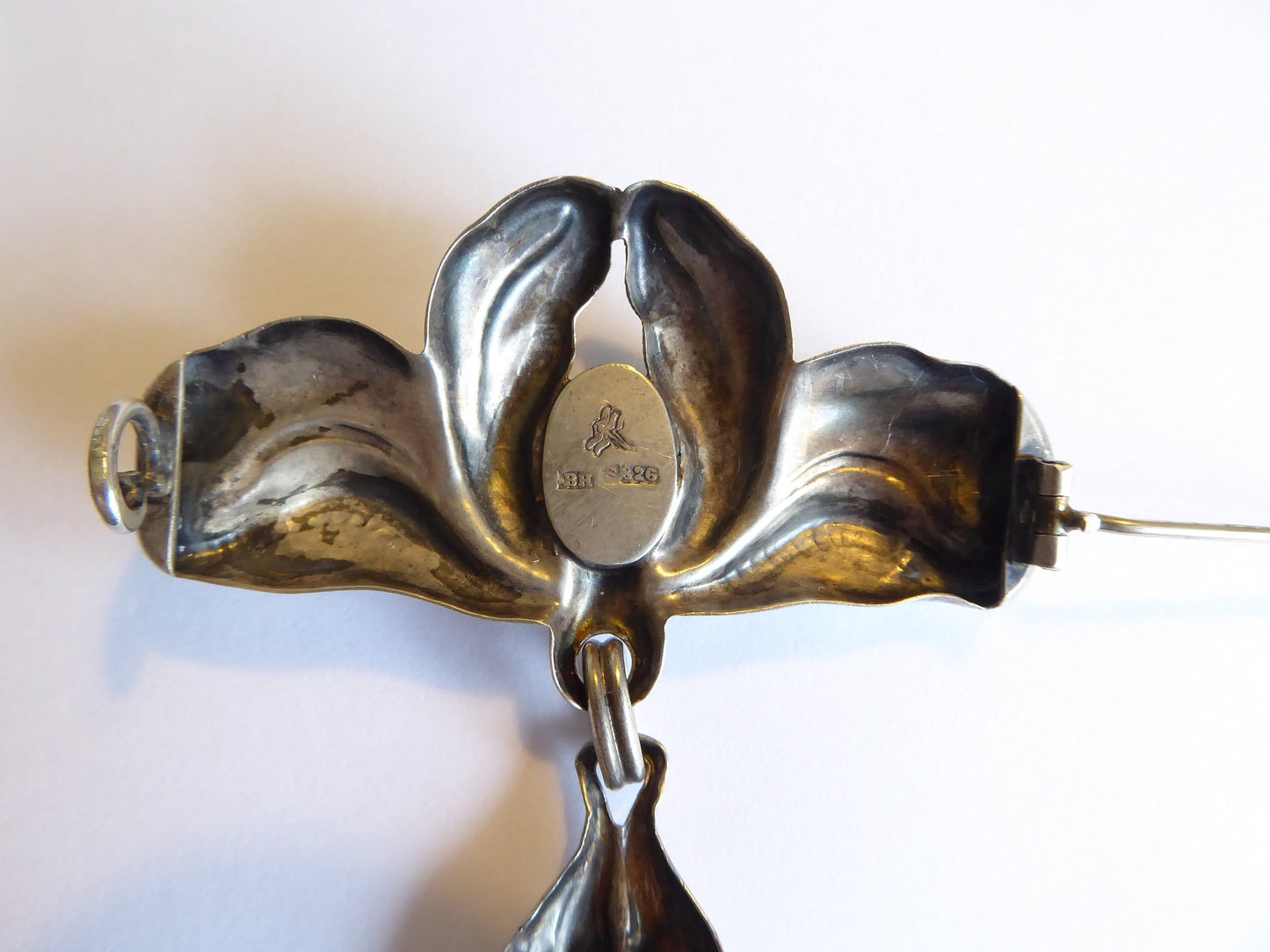 Art Nouveau Bernhard Hertz silver brooch. Denmark cabochon moonstones c 1919