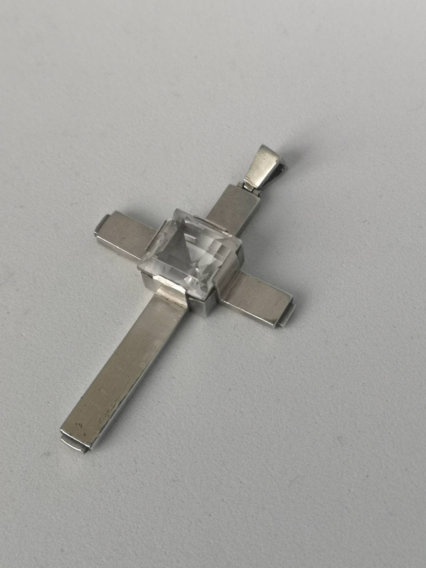 Vintage silver cross with a rock crystal by Swedish Stigbert, Heribert Engelbert, Stockholm. 1940's